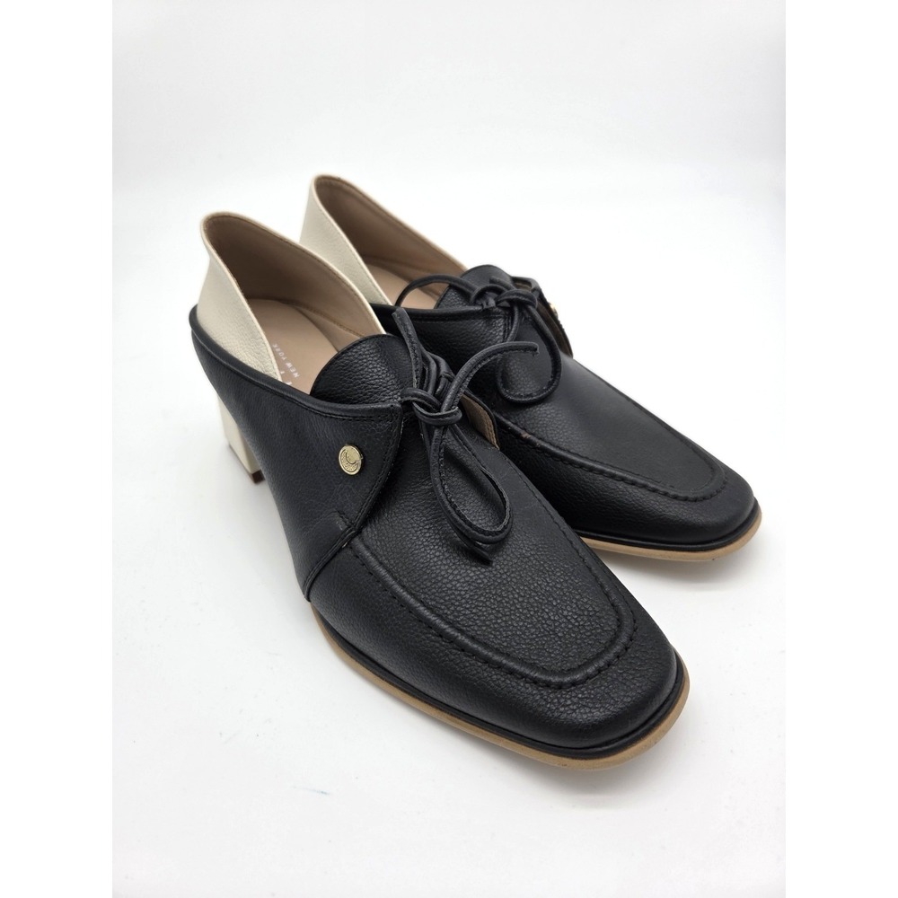 Stivali New York Focus Heeled Loafers Block Leather Heel Size 38 NEW Black Ivory